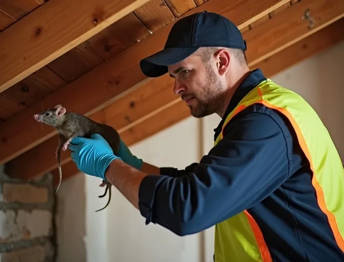 Technician inspecting a roof cavity for a dead rat in Holmesglen